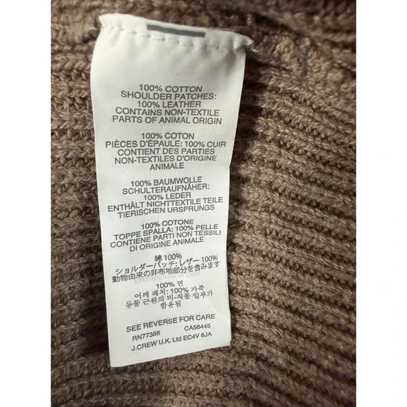 J.Crew Woodsman Ribbed Knit Sweater Men M Leather Shoulder Patches Brown EUC - Picture 3 of 10